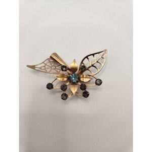 Vintage BN BUGBEE & NILES Clear Blue & Purple Flower Leaf Brooch Pin Rhinestone